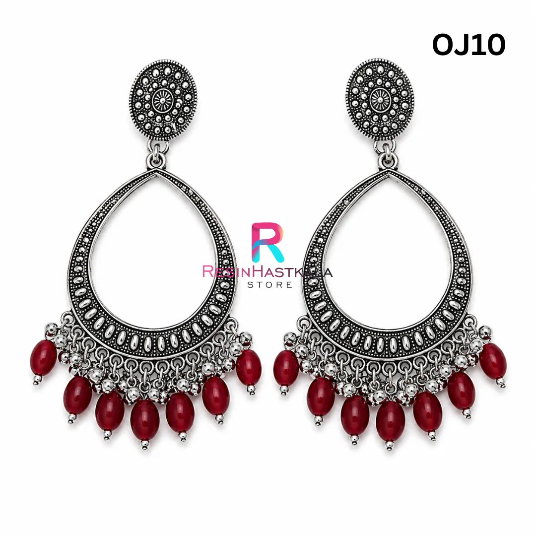 Silver Drop Earring Bezel / Jhumka with Beads (OJ10)