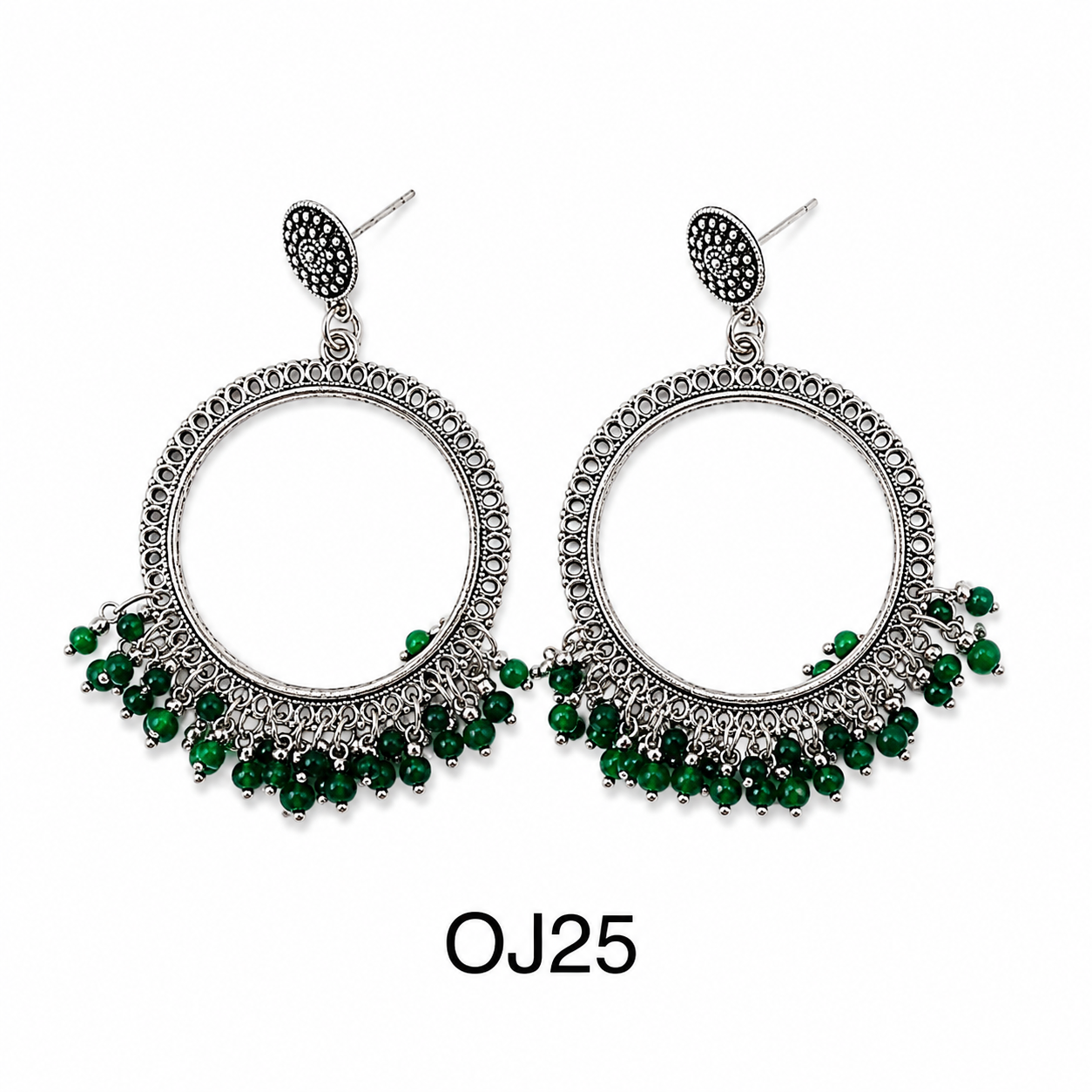 Silver Round Earring Bezel / Jhumka with Small Beads (OJ25)