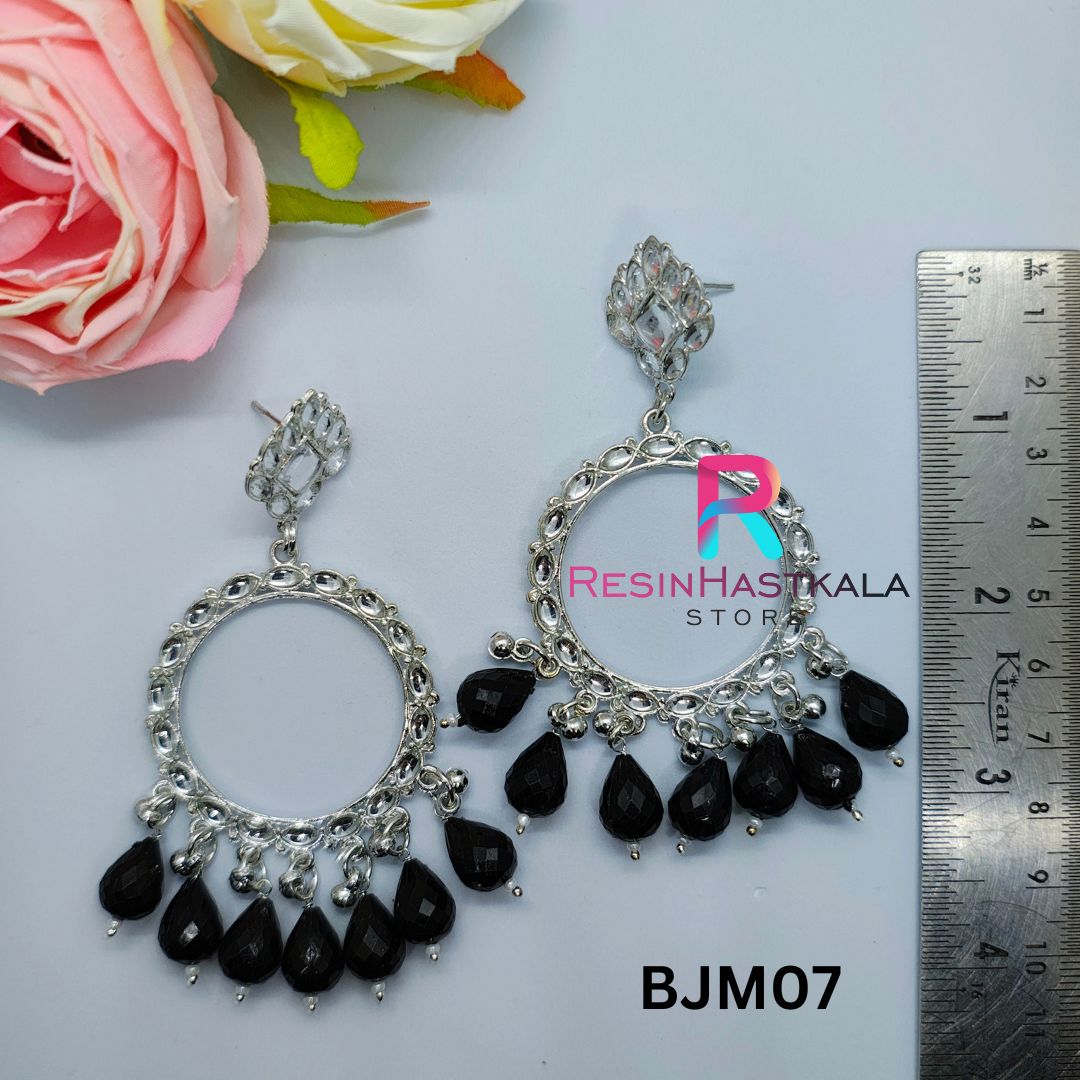 Silver Round Earring Bezel/Jumkha With Mirror Beads (BJM07)
