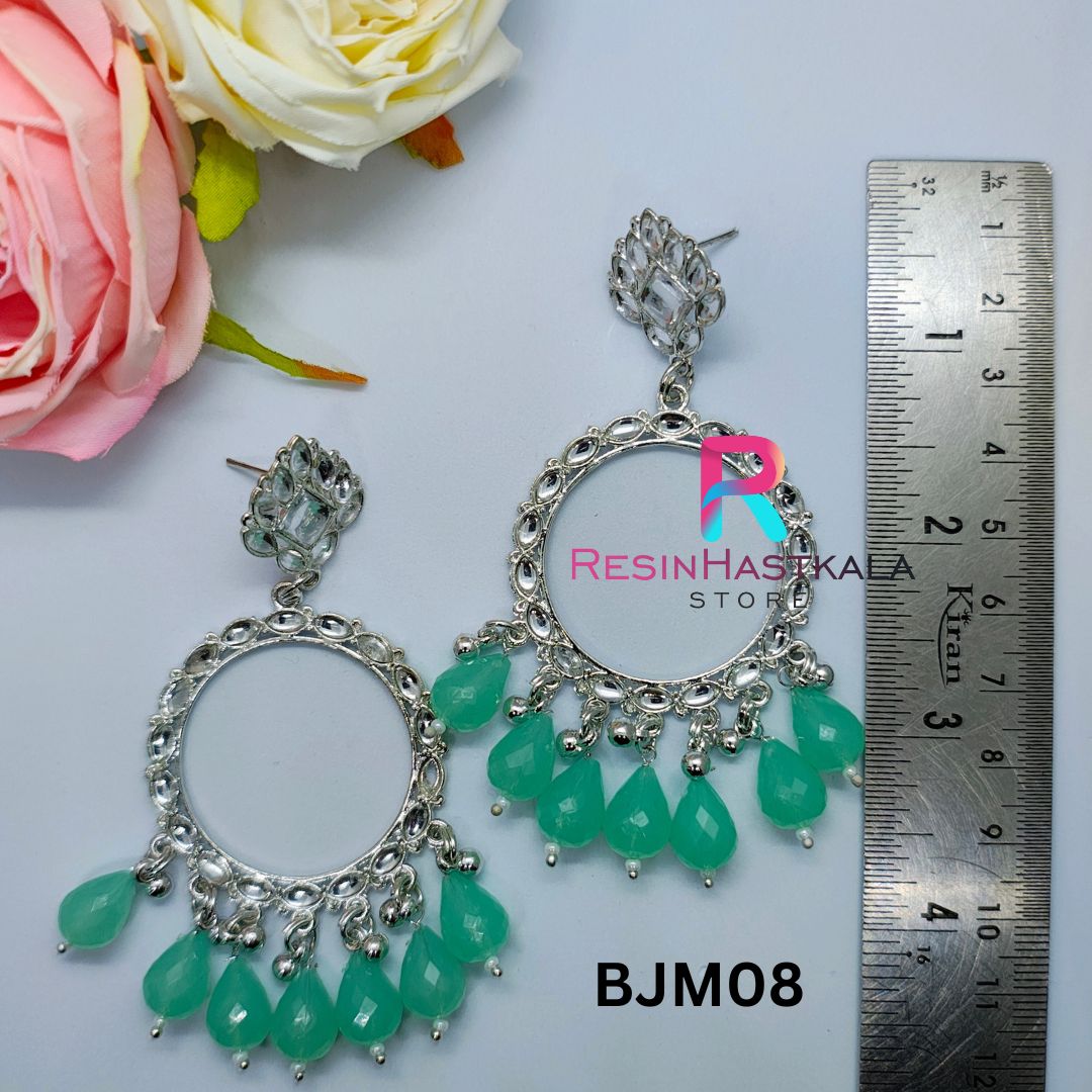 Silver Round Earring Bezel/Jumkha With Mirror Beads (BJM08)