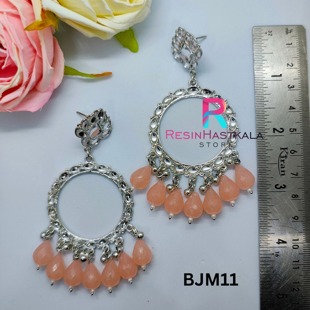 Silver Round Earring Bezel/Jumkha With Mirror Beads (BJM11)