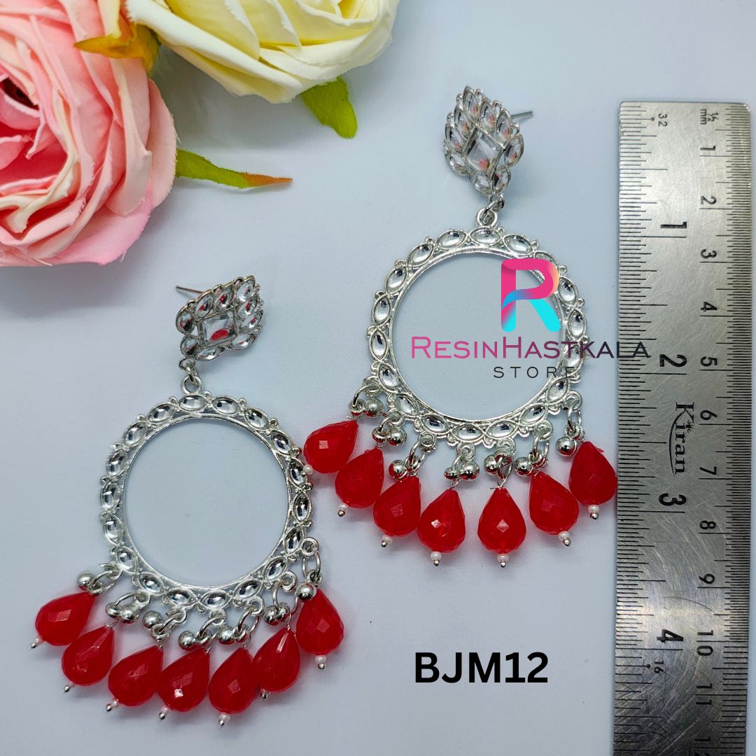 Silver Round Earring Bezel/Jumkha With Mirror Beads (BJM12)