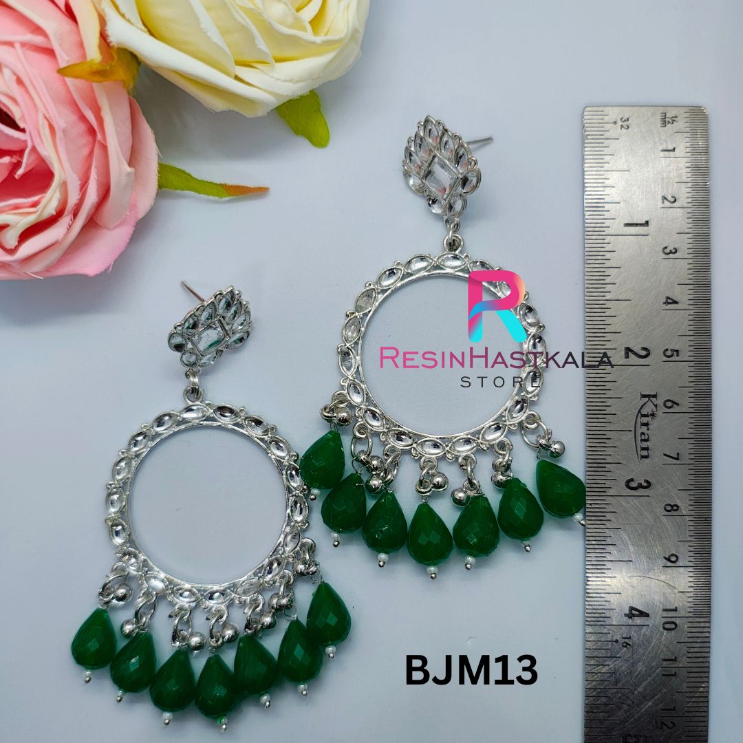 Silver Round Earring Bezel/Jumkha With Mirror Beads (BJM13)