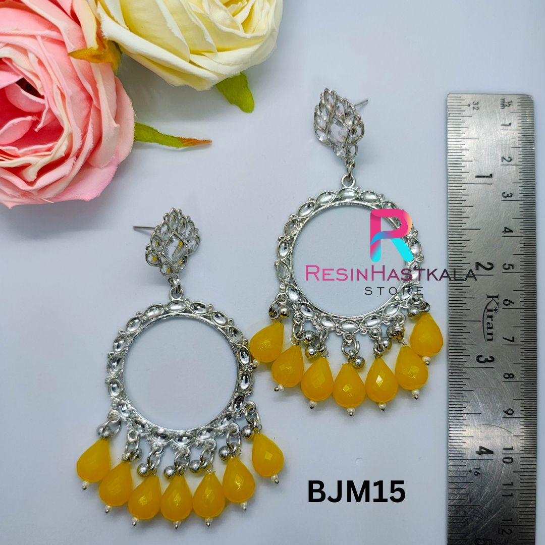 Silver Round Earring Bezel/Jumkha With Mirror Beads (BJM15)
