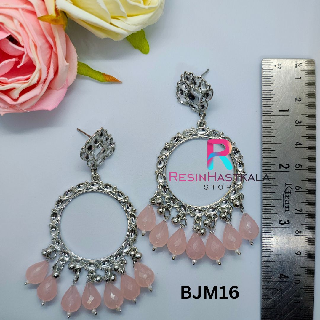 Silver Round Earring Bezel/Jumkha With Mirror Beads (BJM16)
