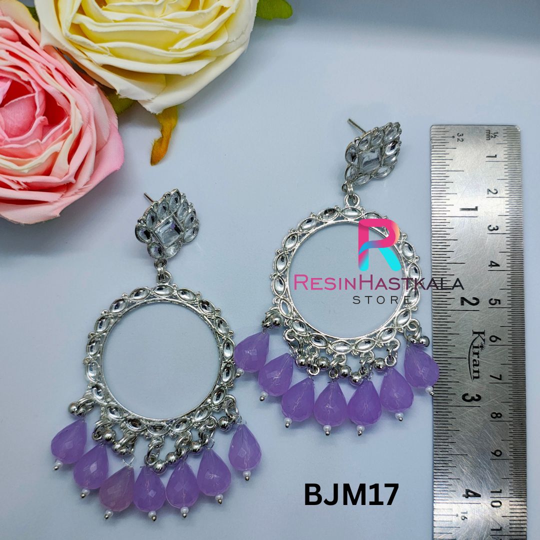 Silver Round Earring Bezel/Jumkha With Mirror Beads (BJM17)