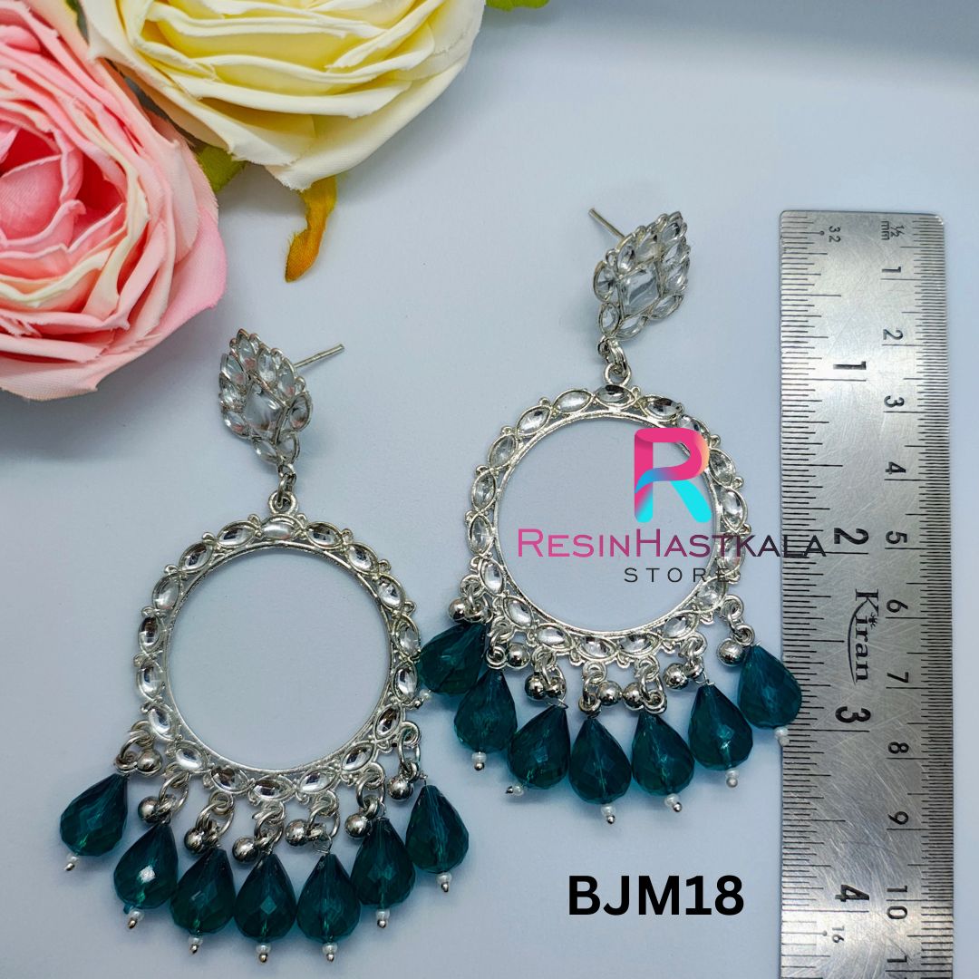 Silver Round Earring Beze/ Jumkha With Mirror Beads (BJM18)