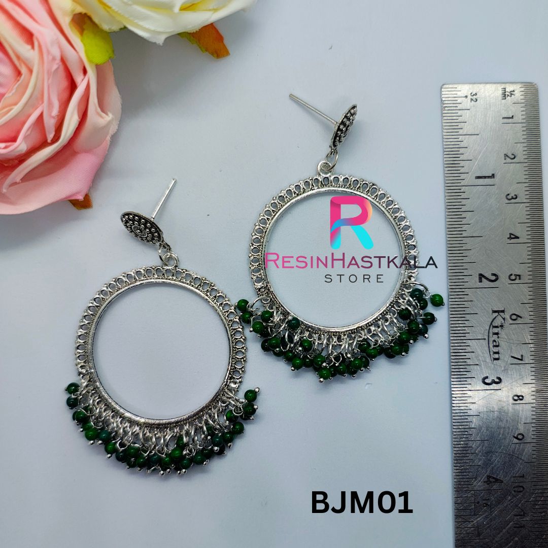 Silver Round Earring Bezel/Jumkha With Small Beads (BJM01)