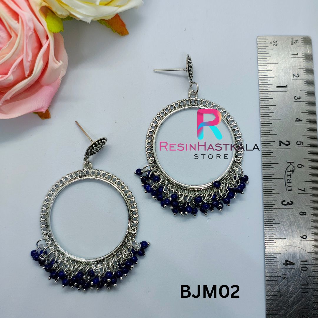 Silver Round Earring Bezel/Jumkha With Small Beads (BJM02)