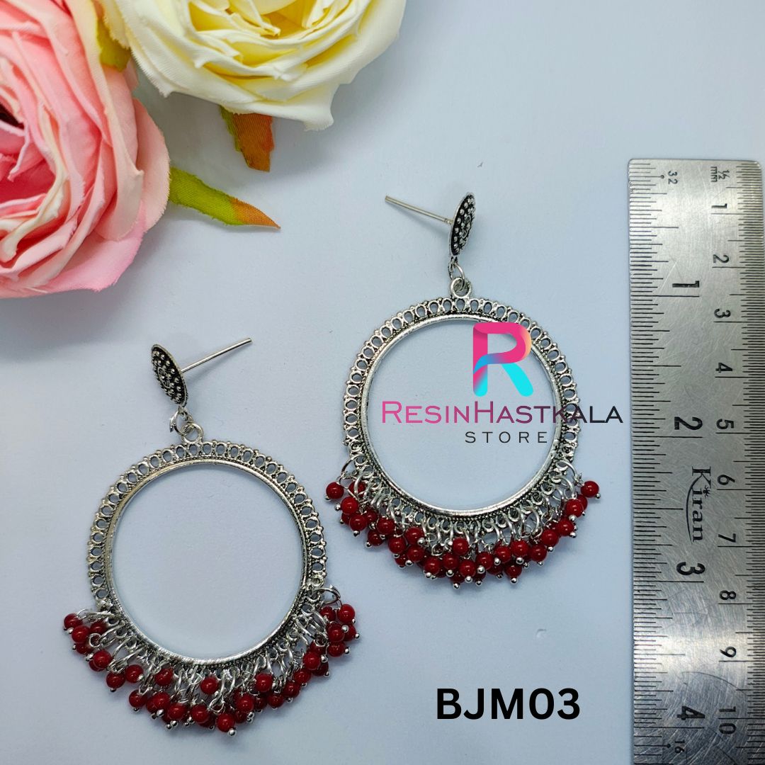 Silver Round Earring Bezel/Jumkha With Small Beads (BJM03)