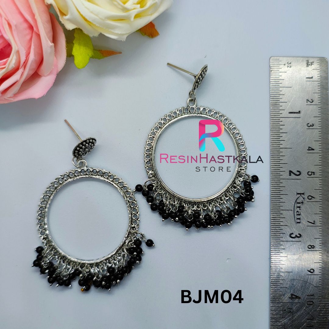 Silver Round Earring Bezel/Jumkha With Small Beads (BJM04)
