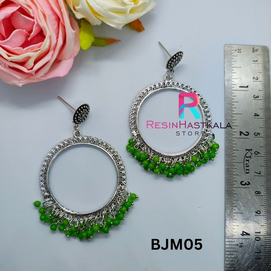 Silver Round Earring Bezel/Jumkha With Small Beads (BJM05)