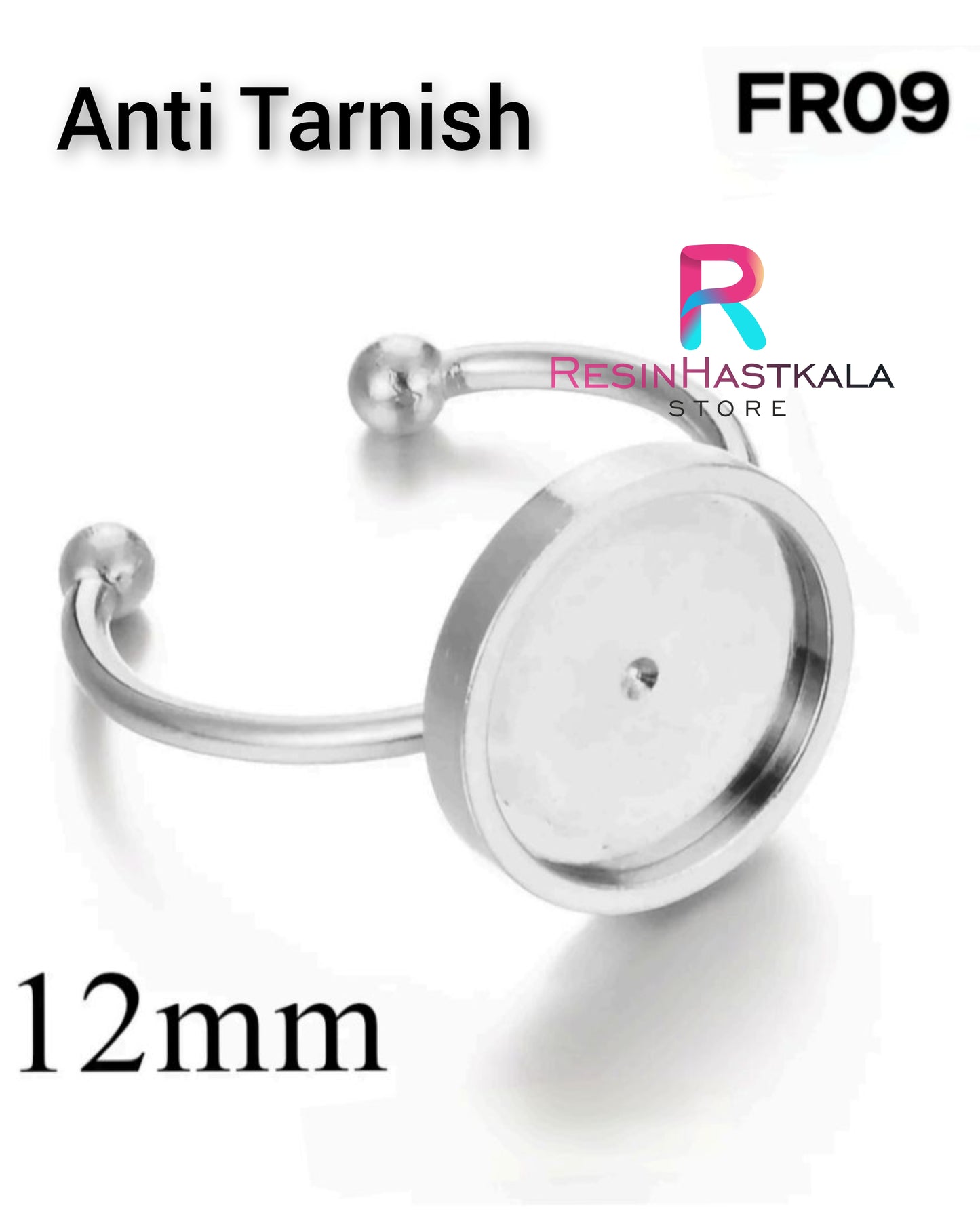 Silver Round Finger Ring Bezel (12 MM) (Anti Tarnish)