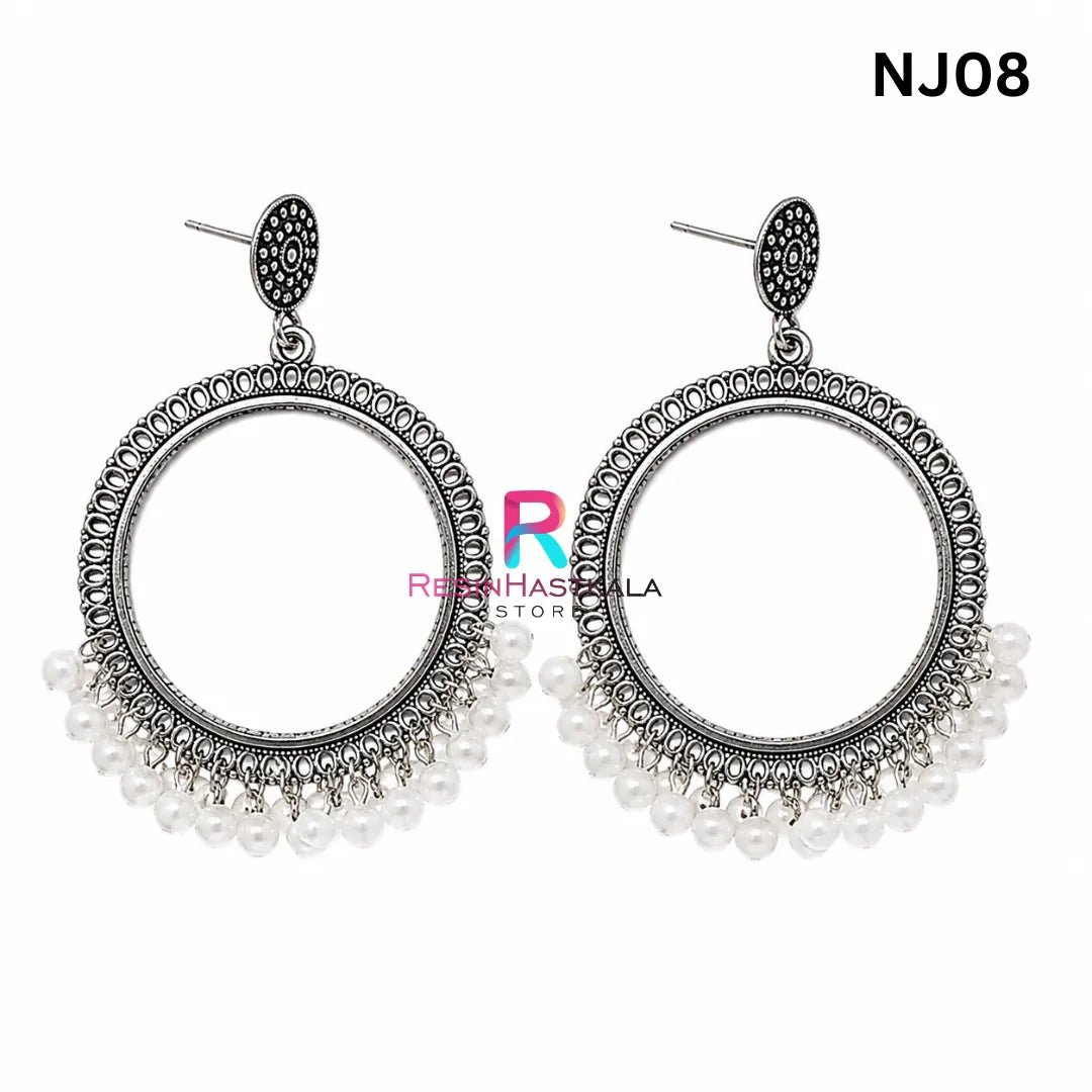 Silver Round Jumkha / Earring Bezel with Small Beads (NJ08)