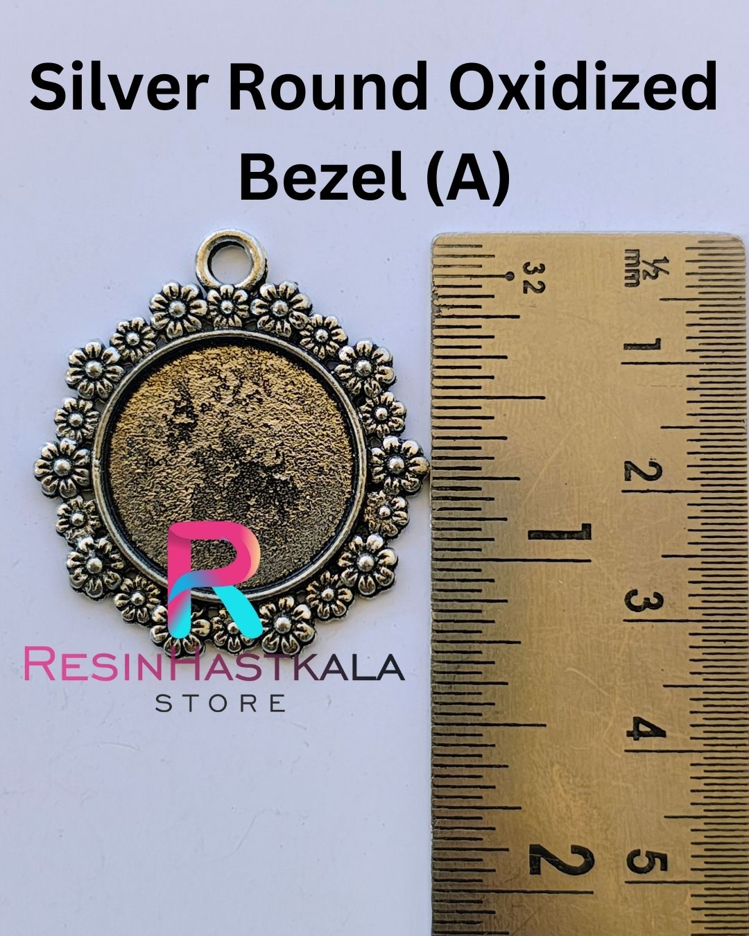 Silver Round Oxidized Pendant Bezel (A) (3 Piece Set)