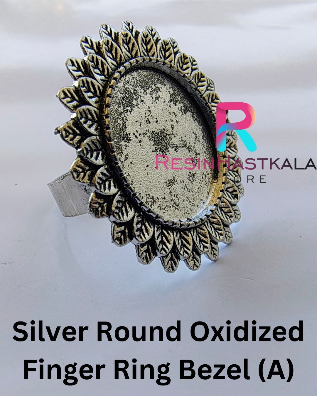 Silver Round Oxidized Finger Ring Bezel (A)