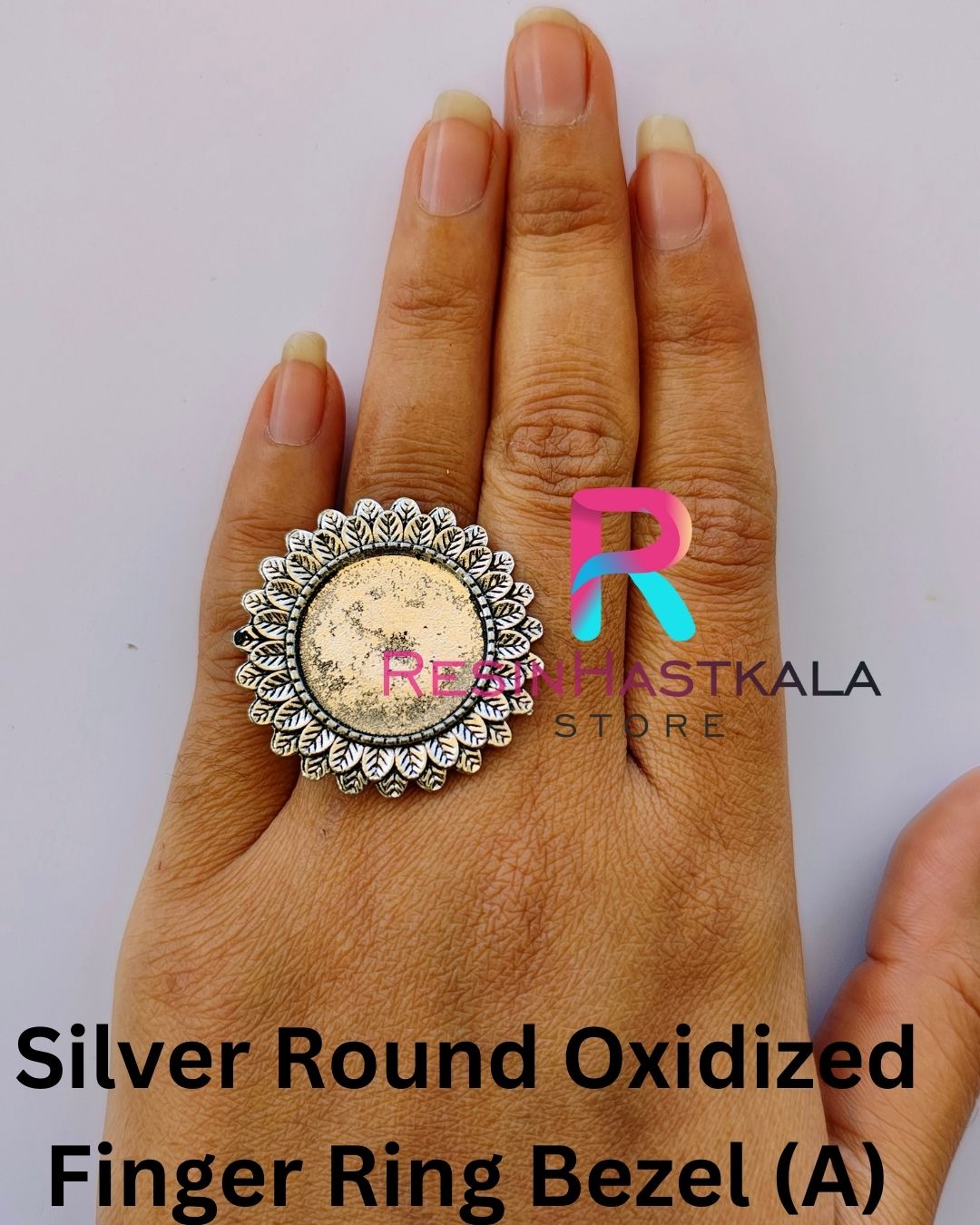 Silver Round Oxidized Finger Ring Bezel (A)