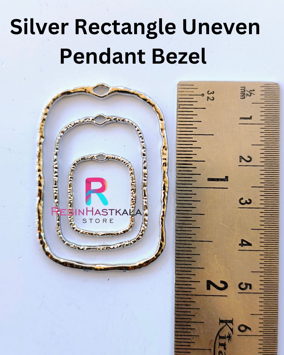 Silver Rectangle Uneven Pendant Bezel Set Of 3