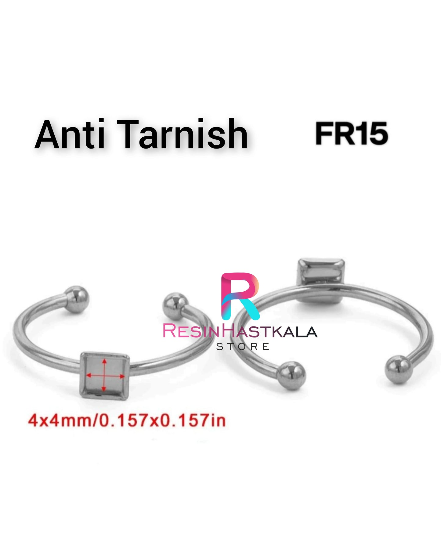 Silver Square Finger Ring Bezel (4*4 MM) (Anti Tarnish)