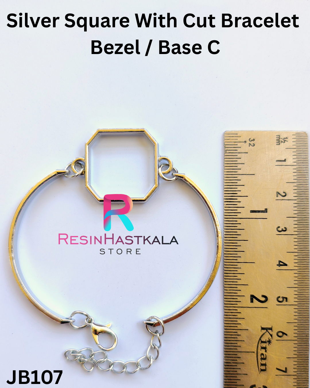 Silver Square With Cut Bracelet Bezel / Base C (imported quality)