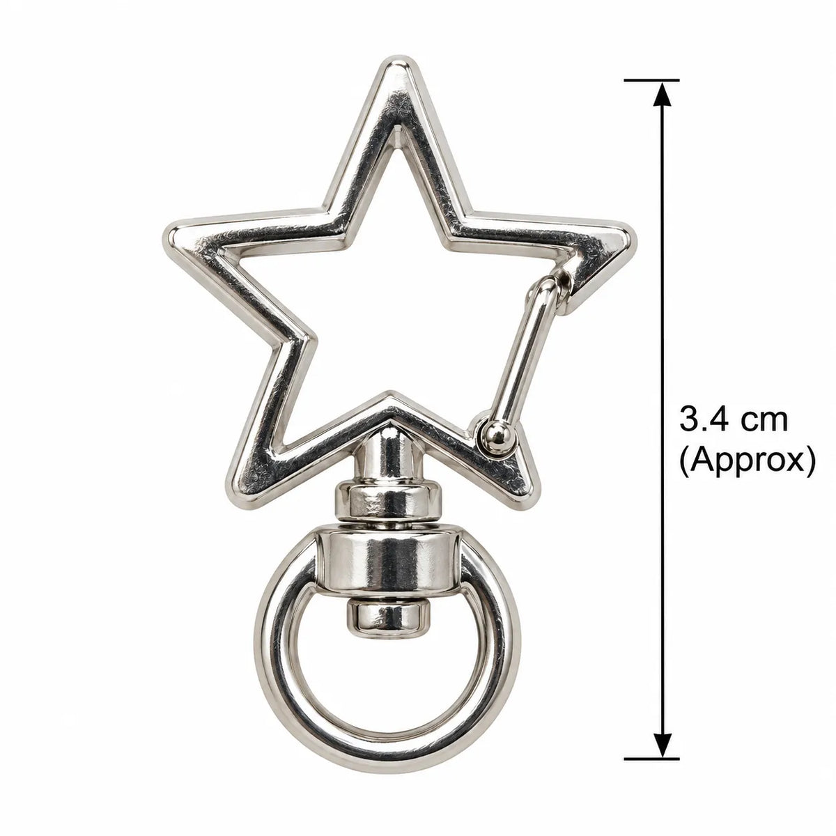 Silver Star Shape Keychain Ring – 3.4 cm Approx. | Pack of 5