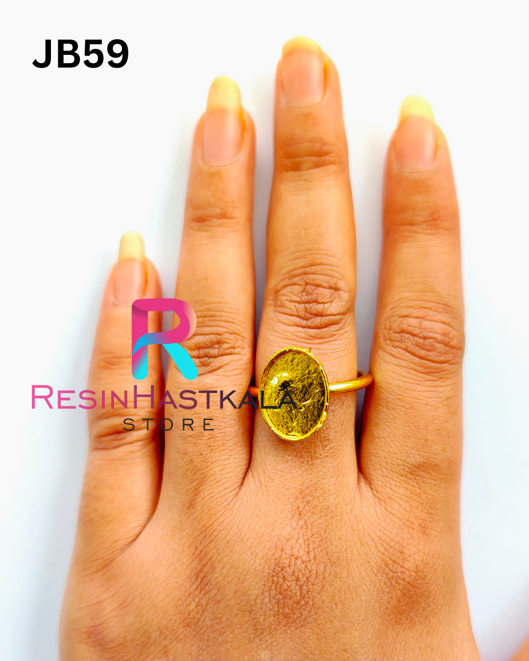 Small Golden Oval Finger Ring Bezel (Indian Quality) (JB59)