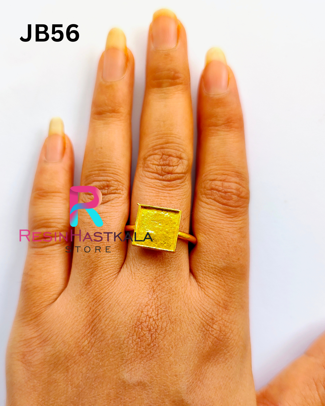 Small Golden Square Finger Ring Bezel (Indian Quality) (JB56)