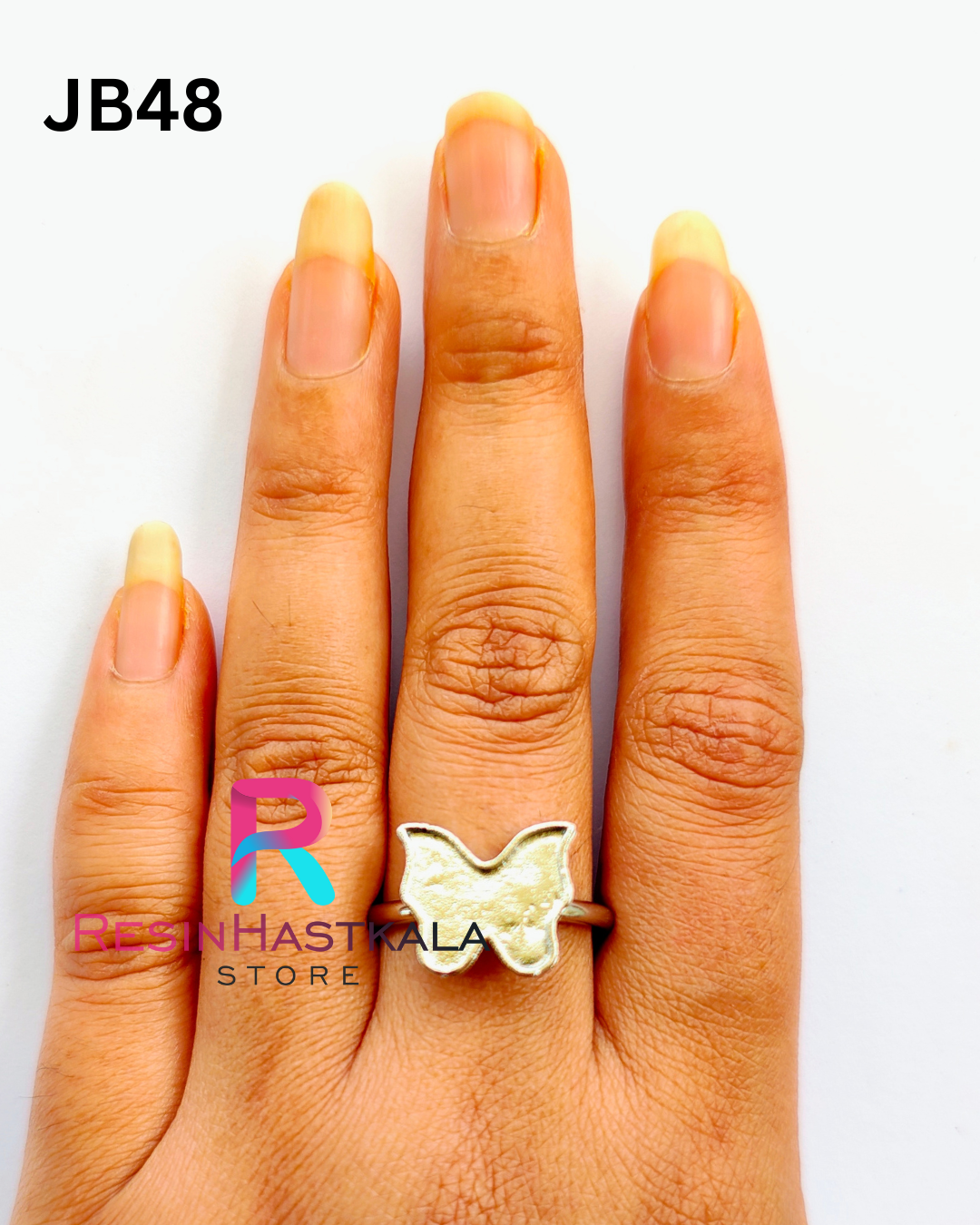 Small Silver Butterfly Finger Ring Bezel (Indian Quality) (JB48)