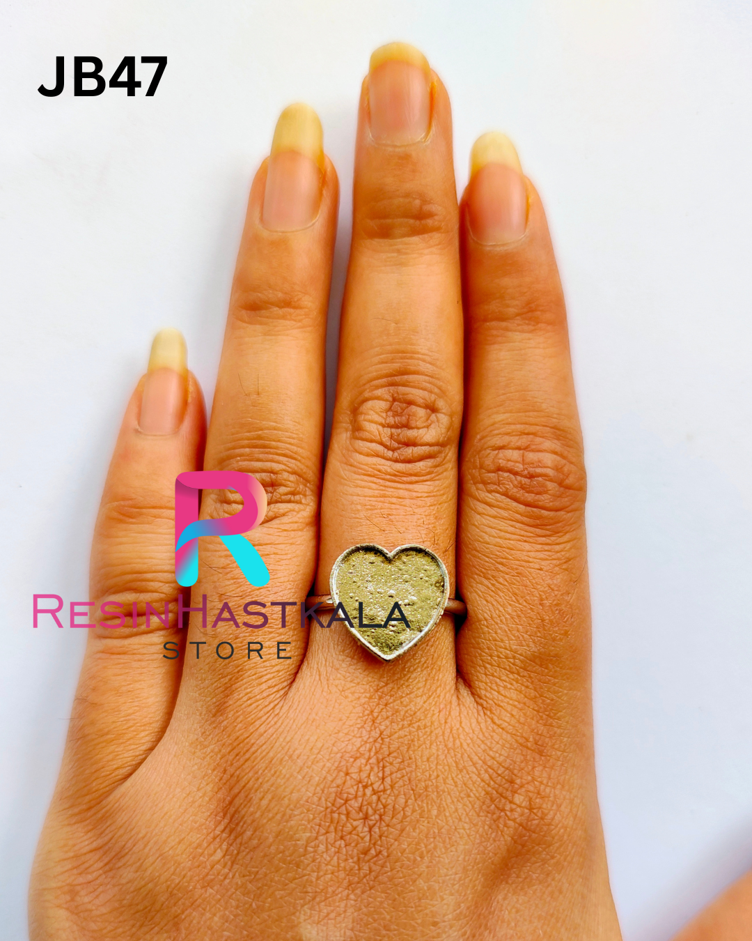 Small Silver Heart Finger Ring Bezel (Indian Quality) (JB47)