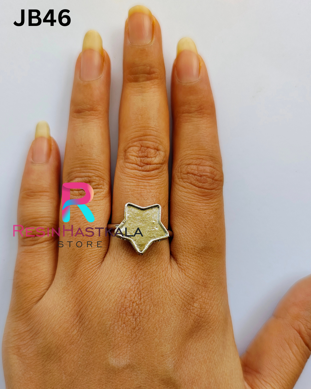 Small Silver Star Finger Ring Bezel (Indian Quality) (JB46)