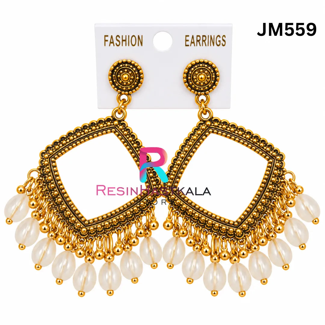 Square Gold Bezel / Jhumka Bezel with Beads (JM559)