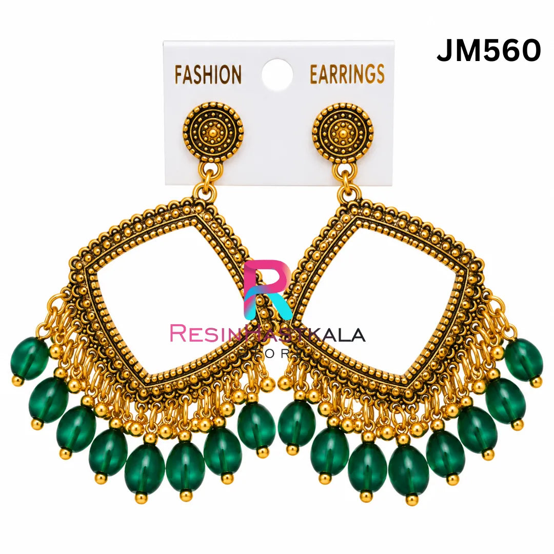 Square Gold Bezel / Jhumka Bezel with Beads (JM560)