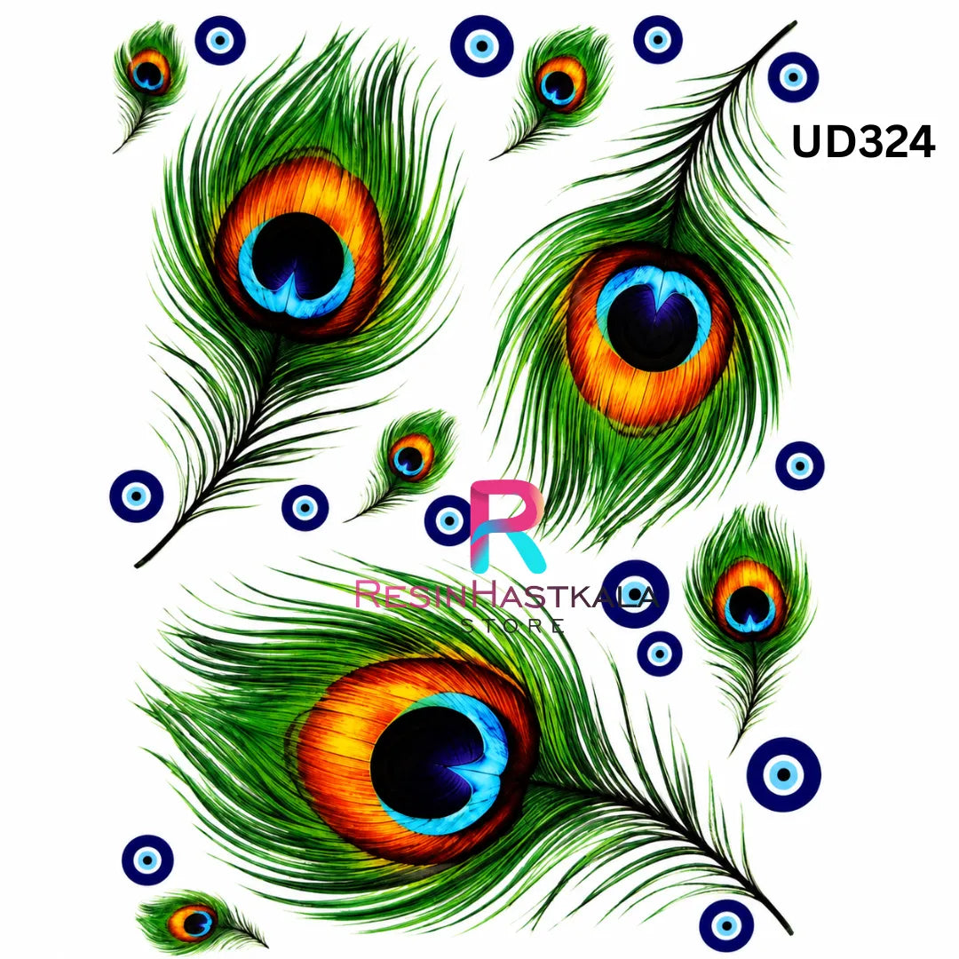 UV DTF Front Sticker for Resin Art – A6 Size (Feather Peacock Design) (UD324)