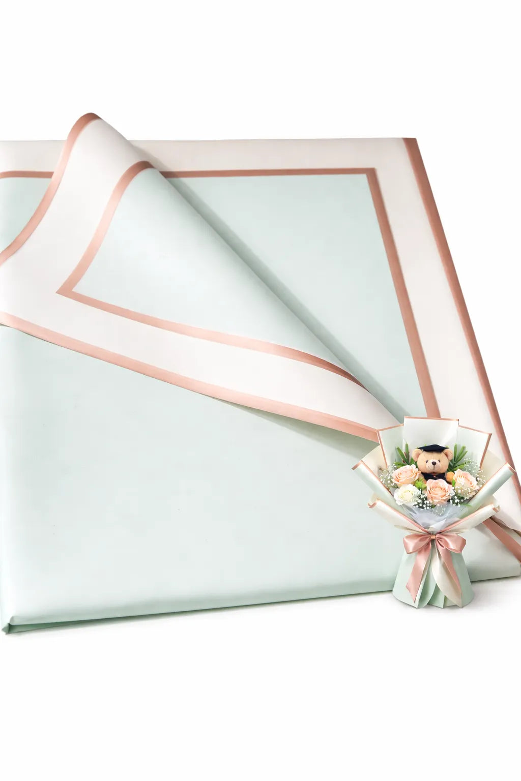 Waterproof Double Border Flower Wrapping Sheets – 5 Pcs (22×22 Inch) Floral & Pipe Cleaner Bouquet Gift Wrap