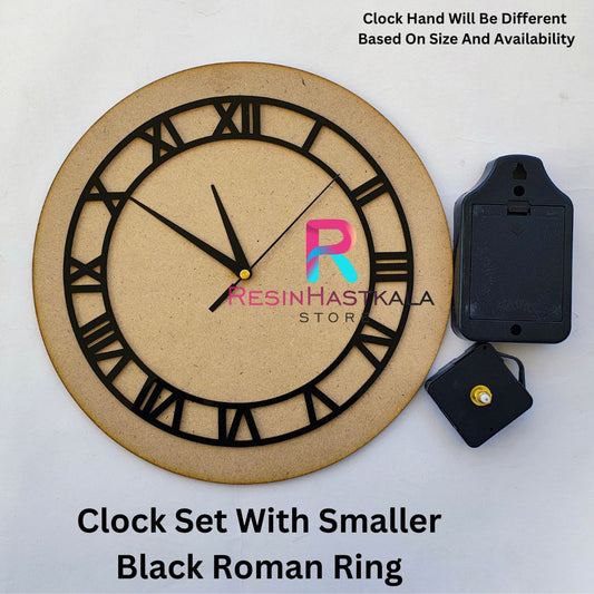 Black Clock Set With Smaller Roman Ring