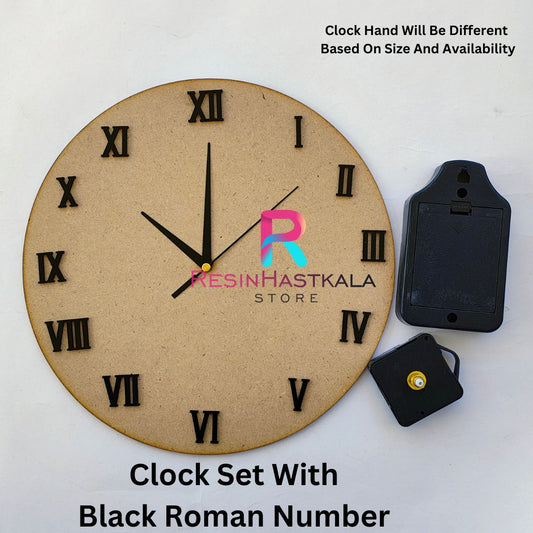 Black Roman Number Clock Set