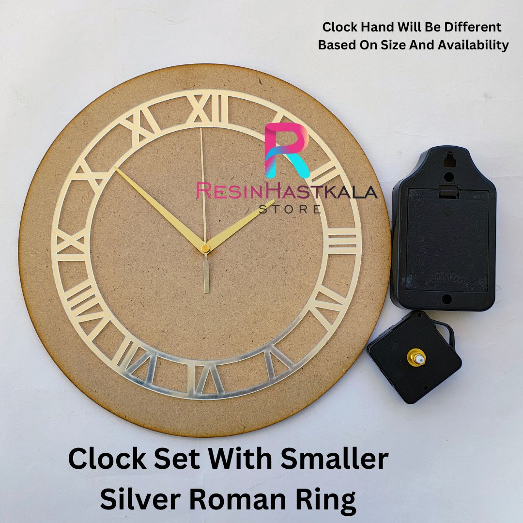 Silver Clock Set With Smaller Roman Ring