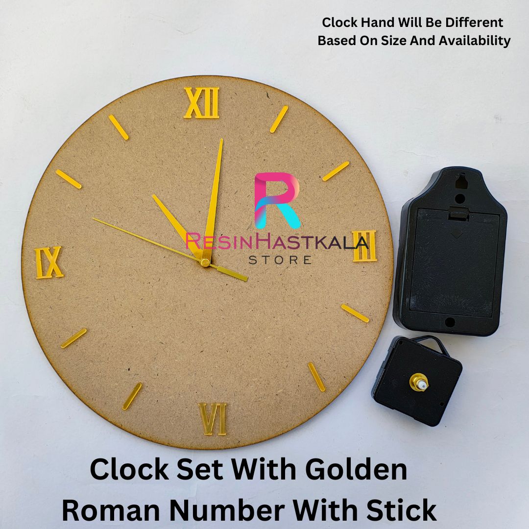 Golden Roman Number With Stick Clock Set