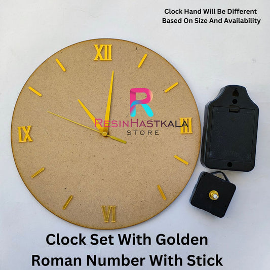 Golden Roman Number With Stick Clock Set