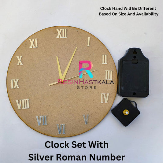 Silver Roman Number Clock Set