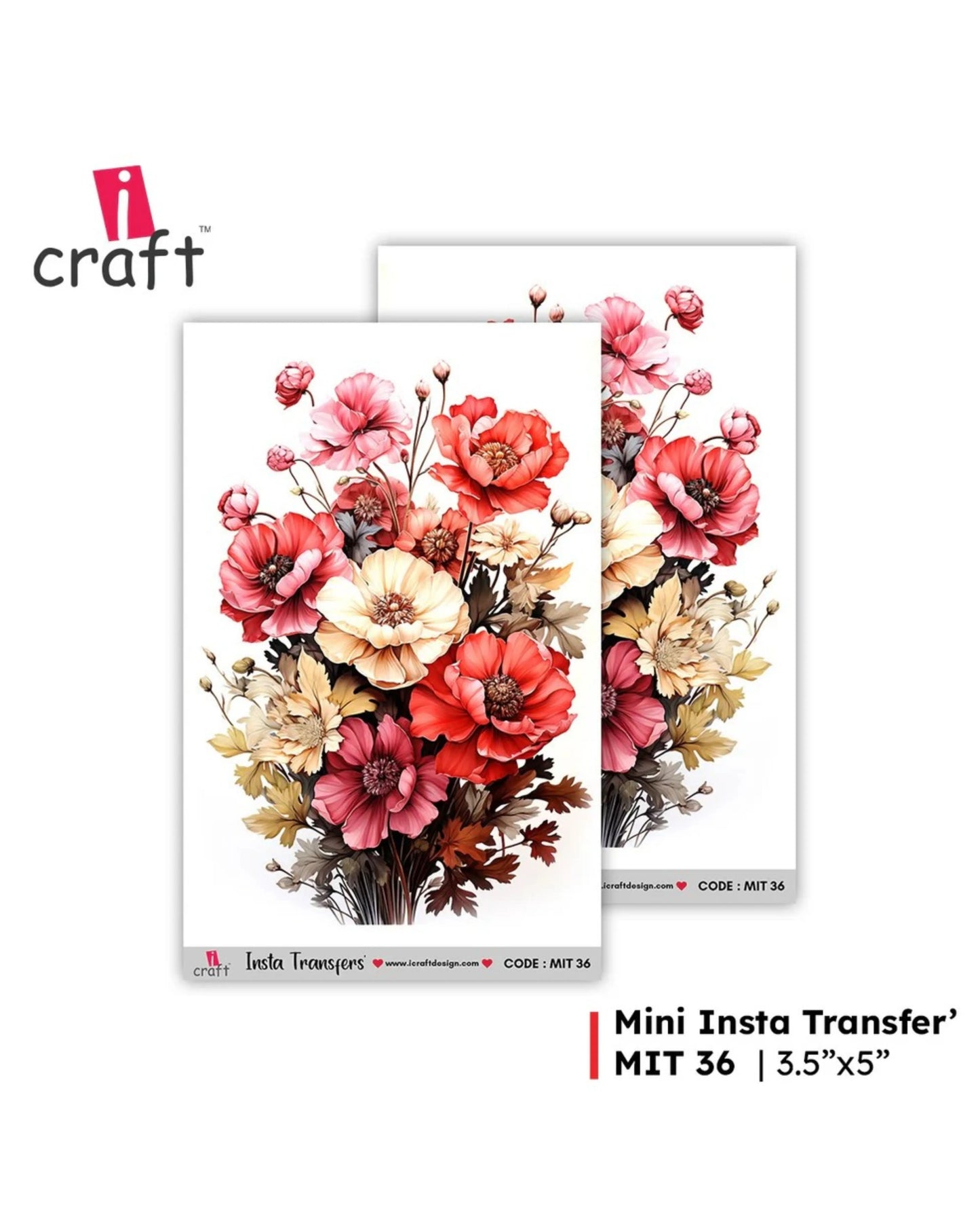 iCraft Water Transfer Sticker – Flower Design (MIT36) (3.5" x 5")