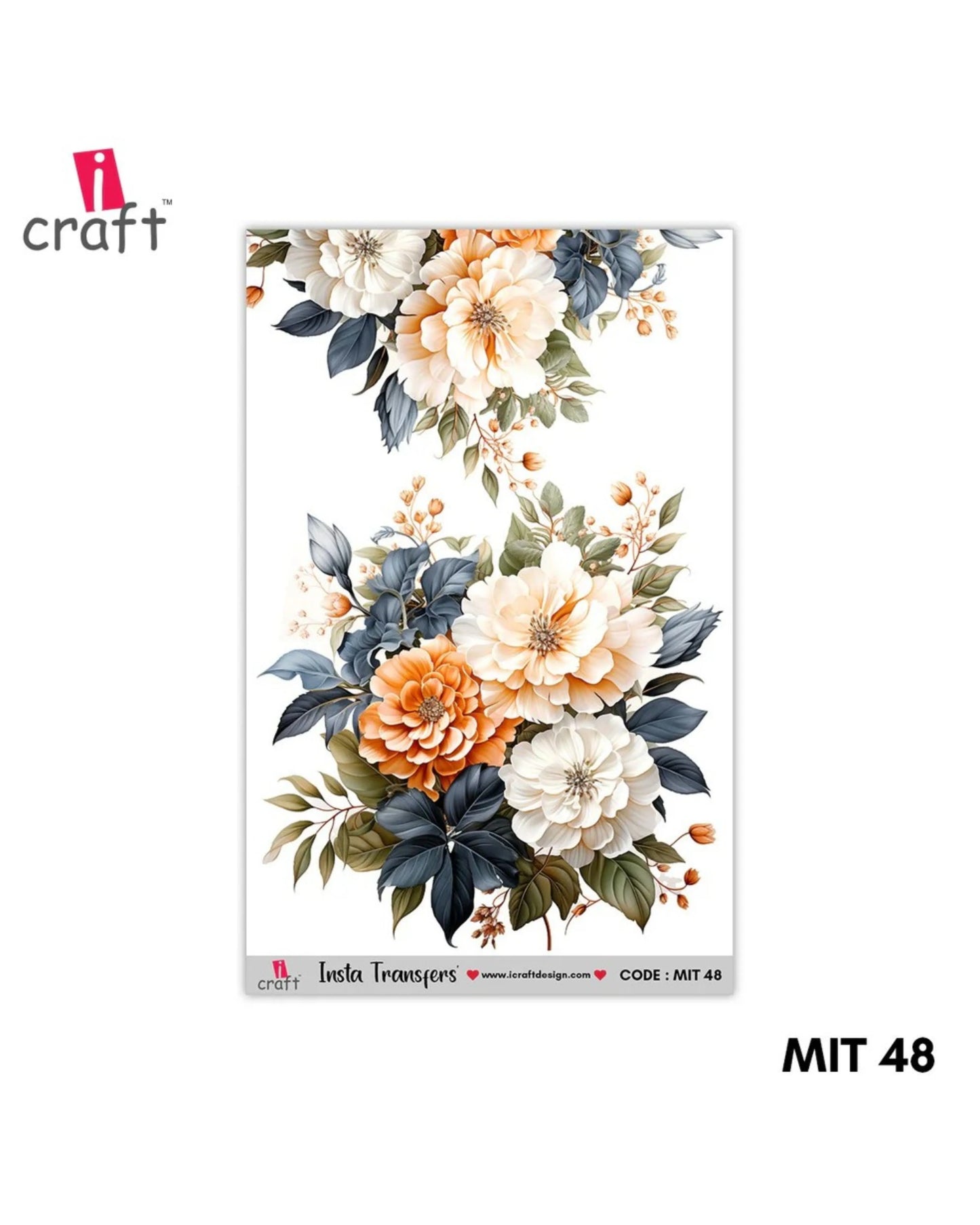 iCraft Water Transfer Sticker – Flower Design (MIT48) (3.5" x 5")
