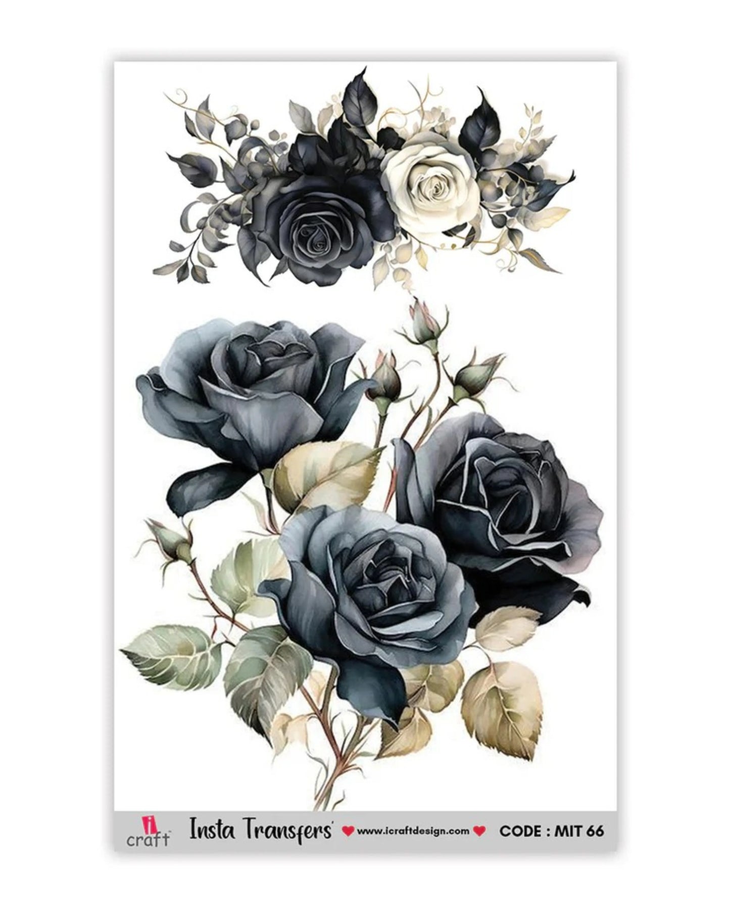 iCraft Water Transfer Sticker – Flower Design (MIT66) (3.5" x 5")