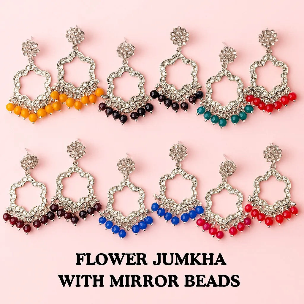 Flower Jumkha With Mirror Beads