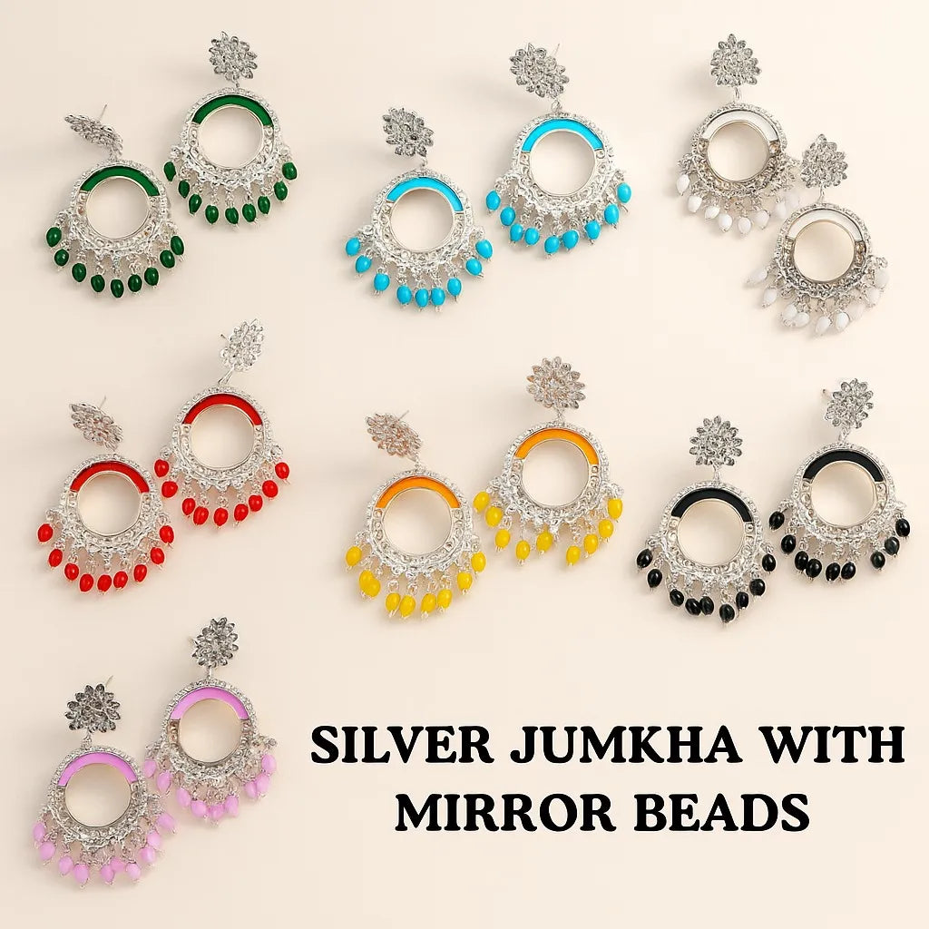 Silver Jumkha With Mirror Beads