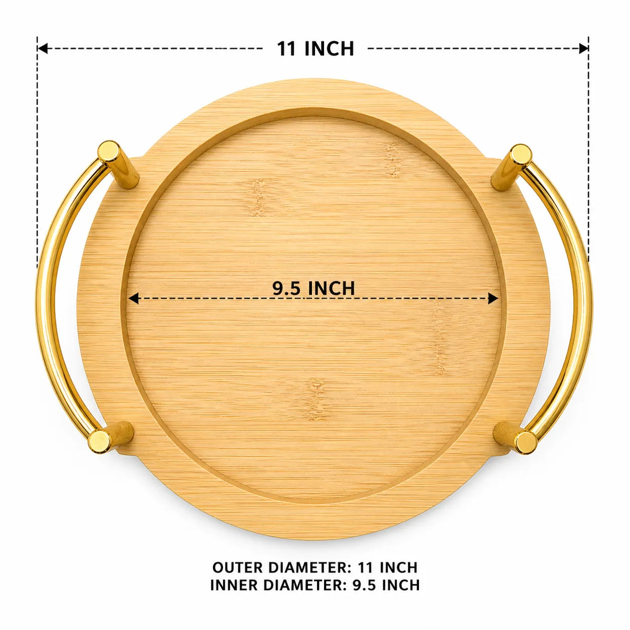11 inch Round Serving Tray with Gold Metal Handles
