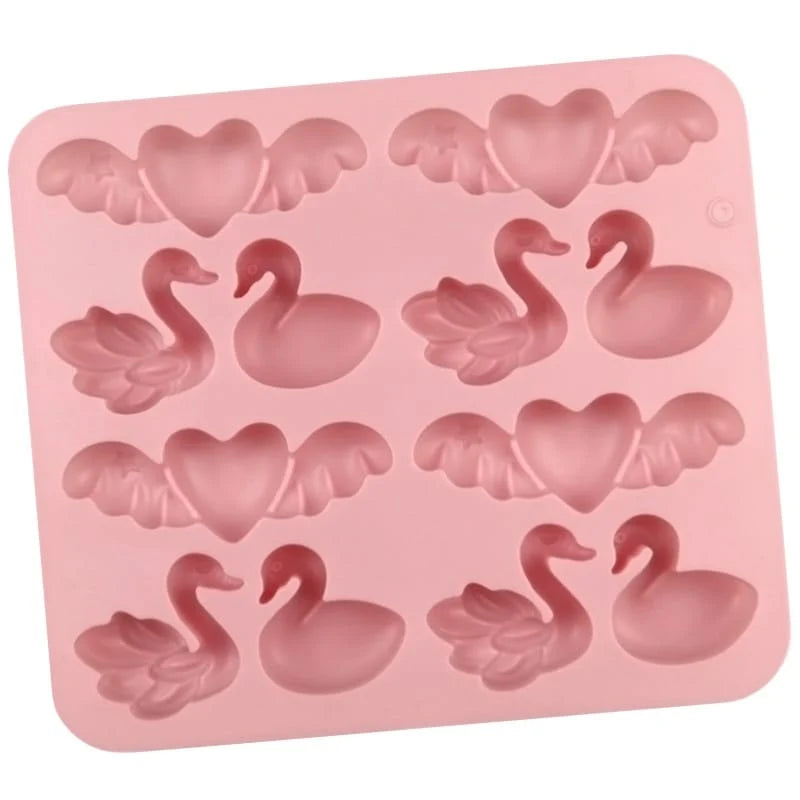 12 Cavity Swan & Winged Heart Silicone Mould for DIY Resin, Concrete Art, Soap, Chocolate & Cake Making