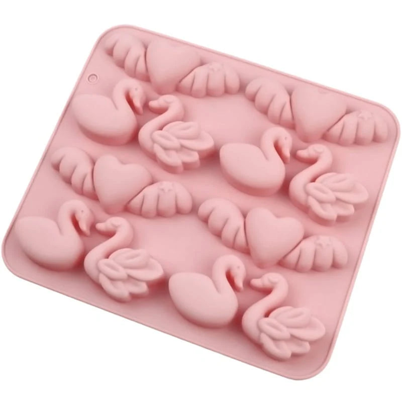 12 Cavity Swan & Winged Heart Silicone Mould for DIY Resin, Concrete Art, Soap, Chocolate & Cake Making