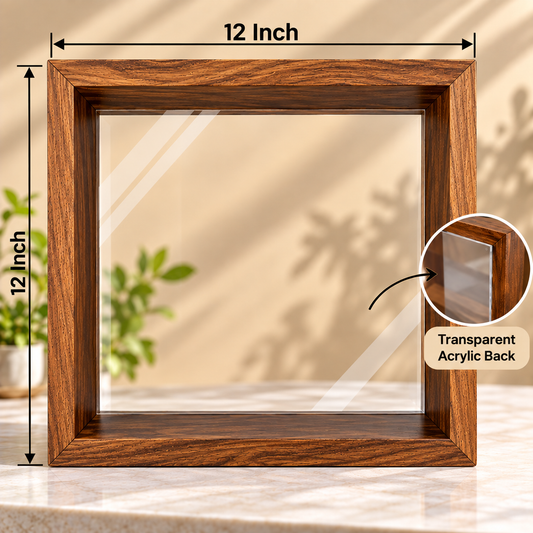 12×12 Inch Teak Wood Floating Frame with Acrylic Base – Varmala Preservation