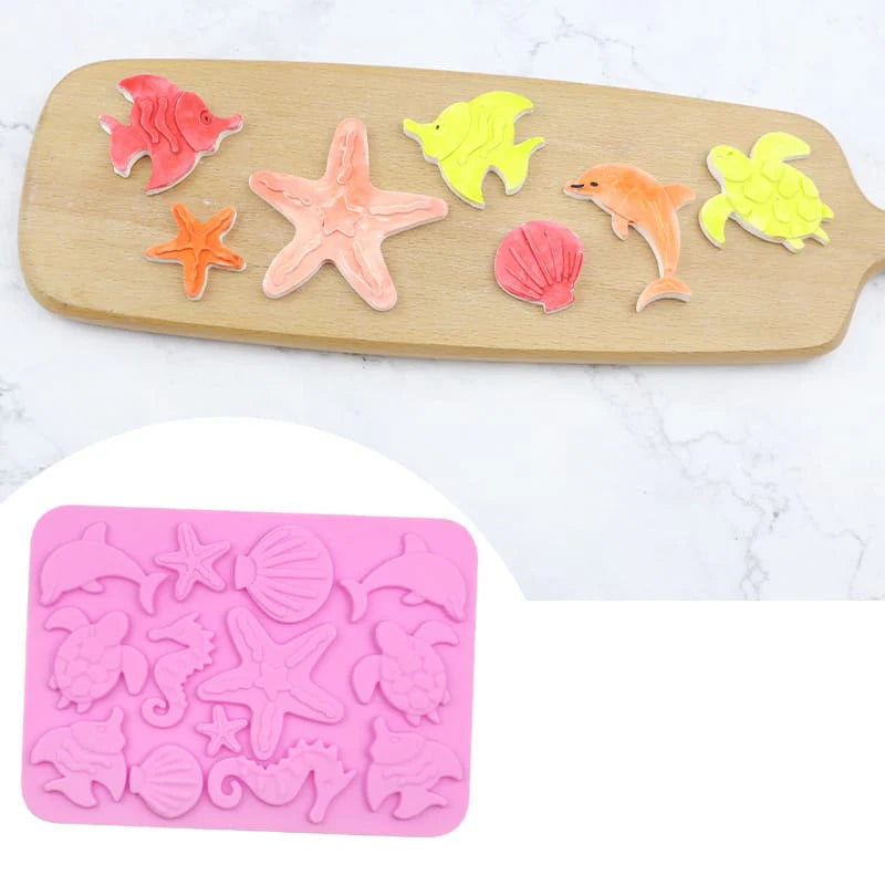 13 Cavity Ocean Life Sea Creatures Silicone Mould for DIY Resin, Concrete Art, Soap, Chocolate & Cake Making